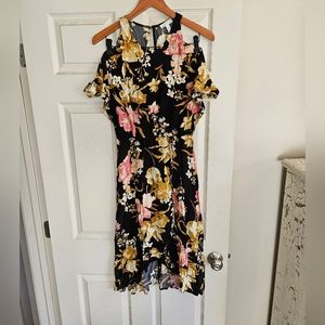 Leith XS Black Floral Cold Shoulder Dress Excellent Condition